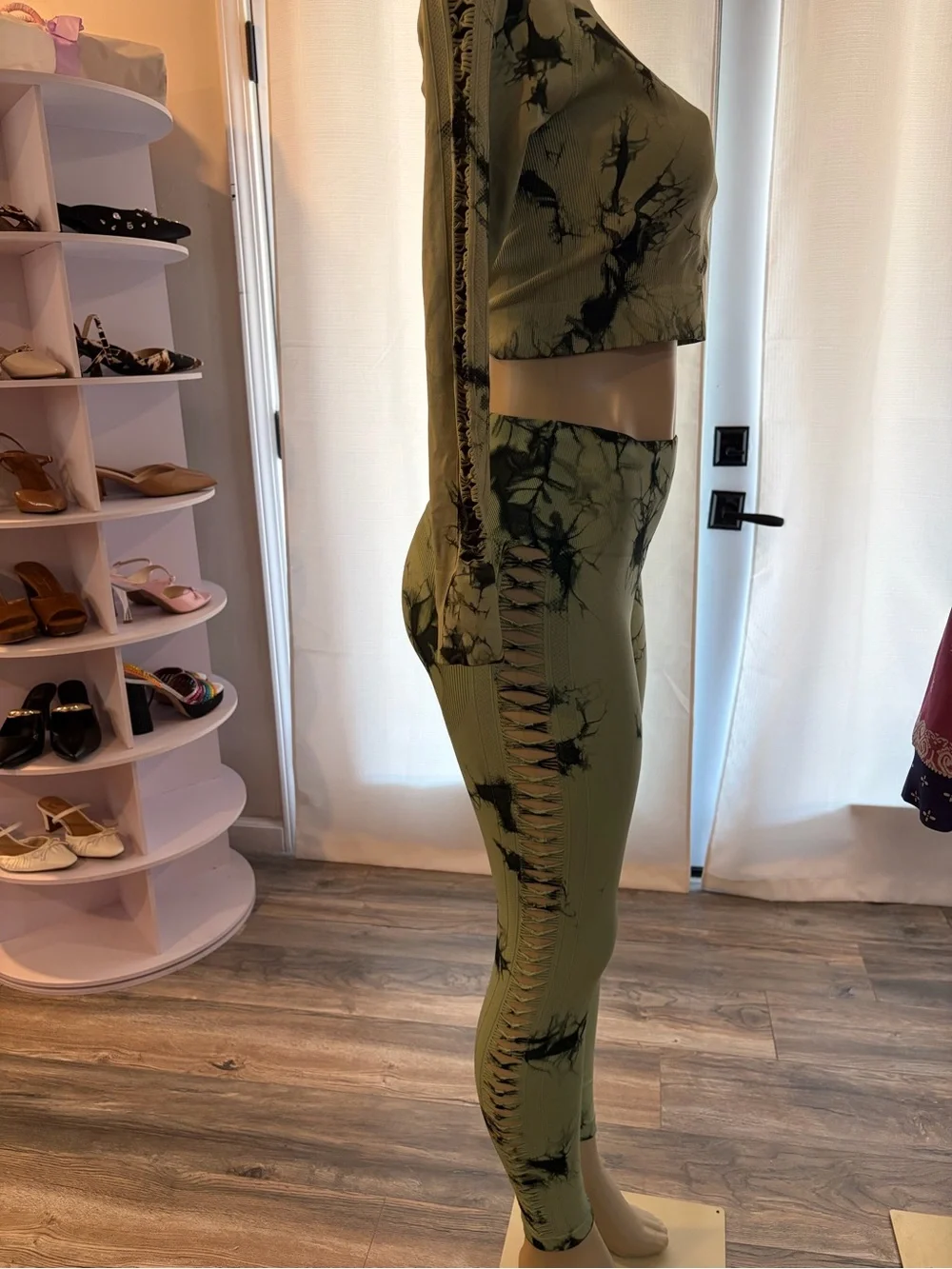 Tie-Dye Olive Green Leggings & Crop Top Set